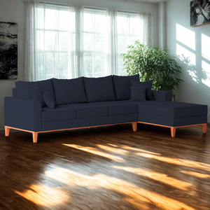 Sofá 4 Lugares Beny com Chaise Direito Suede Azul Marinho
