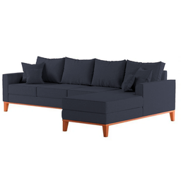 Sofá 4 Lugares Beny com Chaise Direito Suede Azul Marinho - 3