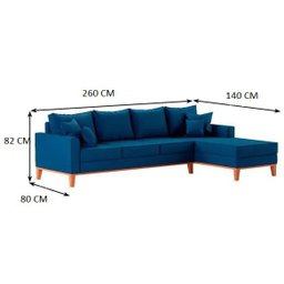 Sofá 4 Lugares Beny com Chaise Direito Suede Azul - 4