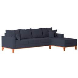 Sofá 4 Lugares Beny com Chaise Direito Suede Azul Marinho - 4