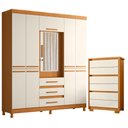 Ver imagem 1 de Guarda Roupa Casal New Fusion 10 Portas e Cômoda Unno Cinamomo Off White - Móveis Albatroz