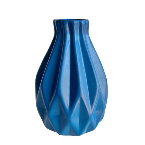 Vaso centro de mesa azul pequeno trabalhado geométrico 3D