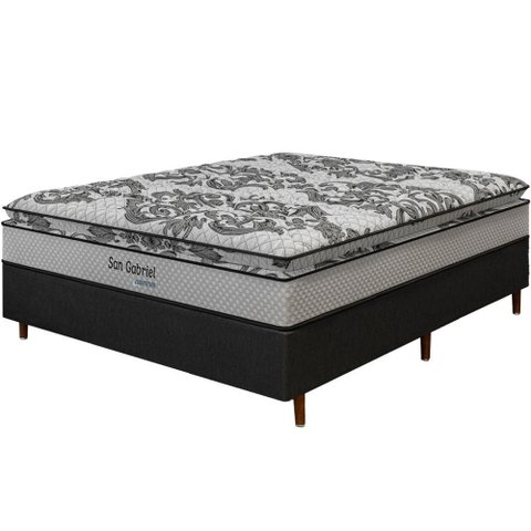 Cama Box Preta + Colchão Casal Ortopédico San Gabriel Espuma D33 One Pillow 138x188x70cm
