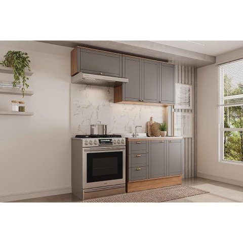 Cozinha Completa Bella 3 Peças (2aéreos+1balcão) C3p24 Nogal/cinza - Carraro