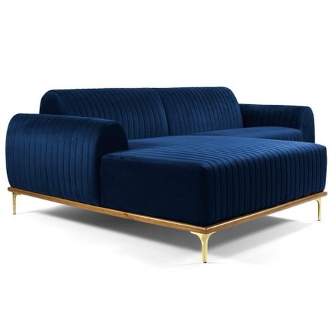 Sofá 255cm 4 Lugares Chaise Esquerdo Pés Gold Azul Marinho