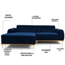 Ver imagem 3 de Sofá 255cm 4 Lugares Chaise Esquerdo Pés Gold Azul Marinho