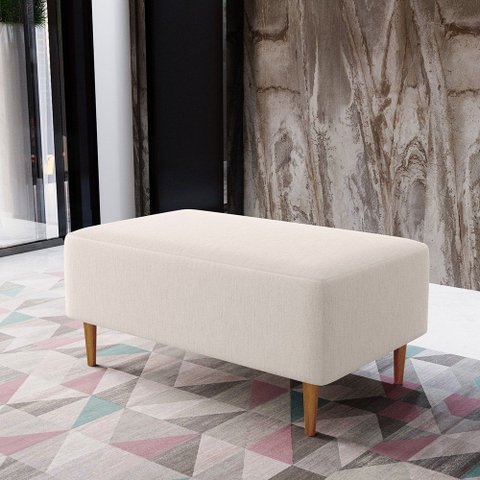 Puff Decorativo Sala de Estar Cléo W01 Pés Palito 90 cm - Lyam Decor Cléo Pés Palito Linho Cru