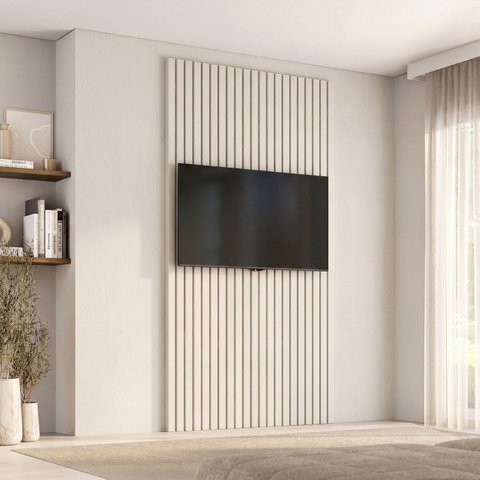 Painel Ripado para TV até 48 Polegadas Planejado 120x230cm Aruá CabeCasa MadeiraOriginals Off White