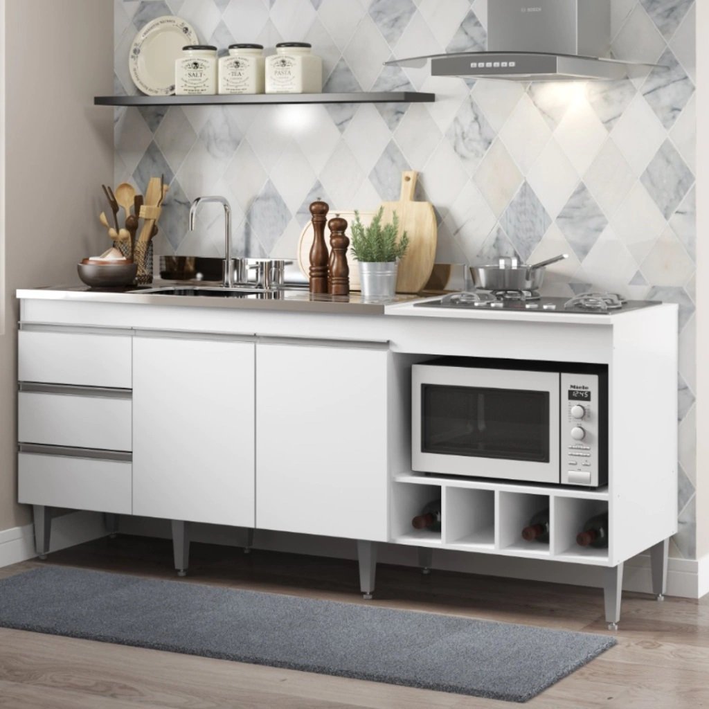 Balcão Completo 2 Portas E 3 Gavetas Para Cooktop E Pia | MadeiraMadeira