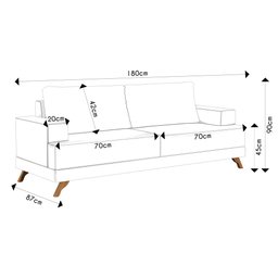 Sofá 3 Lugares 180cm Living Pés Curvos Santi D05 Sintético Camel - Mpozenato - 4