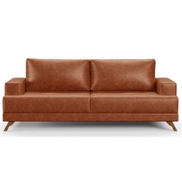 Sofá 3 Lugares 180cm Living Pés Curvos Santi D05 Sintético Camel - Mpozenato - 2