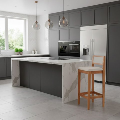 Kit 6 Banquetas Estofada em Linho Encosto Palhinha Bruna:mel com Linho Cru