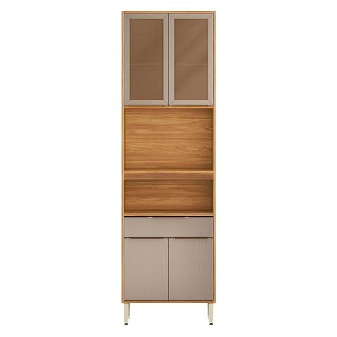 Armário Paneleiro Plena 94584 4 Portas com Vidro Reflecta Cinamon Nude Prime Tx - Demóbile