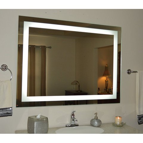 Espelho 4mm Iluminação Led 3 Cores 90x60 Retangular Luz Frente Botão Touch Jateado