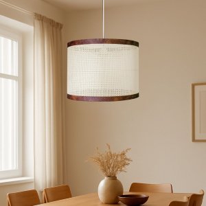 Lustre Modelo Ravena Moderno Rattan Detalhes Couro Sintético:branco