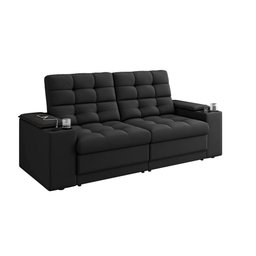 Sofá Confort Premium 1,70m Assento Retrátil/reclinável Porta Copos e Usb Suede Preto - Xflex - 4