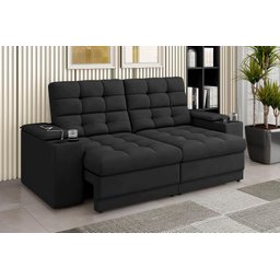 Sofá Confort Premium 1,70m Assento Retrátil/reclinável Porta Copos e Usb Suede Preto - Xflex - 1