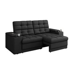Sofá Confort Premium 1,70m Assento Retrátil/reclinável Porta Copos e Usb Suede Preto - Xflex - 3