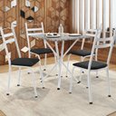 Ver imagem 1 de Conjunto Sala de Jantar Mesa Quadrada 70cm Tampo Granito com 4 Cadeiras Milla Branco/Preto/Ocre
