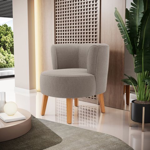 Poltrona Estofada Tecido Boucle Confortavel para Sala de Espera Pés de Madeira Resistente Elegante
