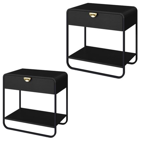 Kit 02 Mesas de Cabeceira 1g Organica 60 Cm 28061 Nero Preto Artesano