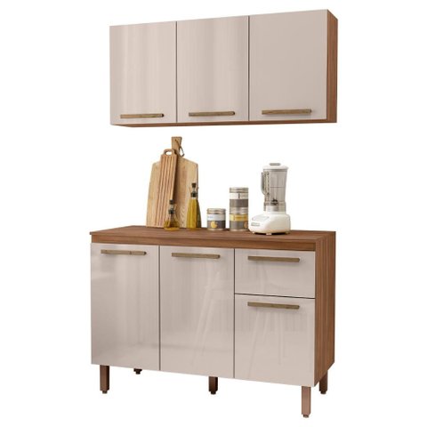 Armario de Cozinha Pop 120 Cm com 6 Portas e 1 Gaveta Freijo/baunilha/freijo