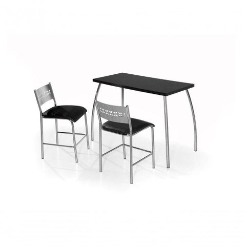 Conjunto Mesa 2 Banquetas em Aço Cromado C/ Tampo Mdp Preto
