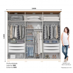 Guarda-roupa Leblon 06 Pts. Off White/nature - Henn - 5