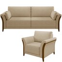 Ver imagem 1 de Kit Sofá 3 Lugares Sala Estar 222 com Poltrona Stefan Pés Madeira M03 Linho Bege Escuro - Lyam Decor