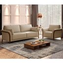 Ver imagem 3 de Kit Sofá 3 Lugares Sala Estar 222 com Poltrona Stefan Pés Madeira M03 Linho Bege Escuro - Lyam Decor