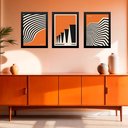 Ver imagem 1 de Kit 3 Quadros Artes Bauhaus Laranja e Preto 45x34cm:moldura Branca