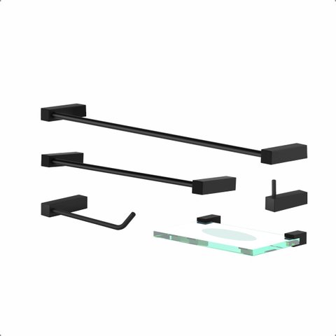 Kit Acessórios para Banheiro Troia 5 Peças Suporte Preto 2080tr