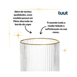 Jogo 6 Copos 260ml 26417 Vidro Transparente C/ Borda Dourada Tuut 29241 - 3