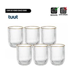 Jogo 6 Copos 260ml 26417 Vidro Transparente C/ Borda Dourada Tuut 29241 - 6