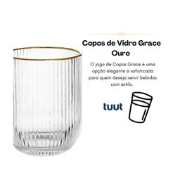 Jogo 6 Copos 260ml 26417 Vidro Transparente C/ Borda Dourada Tuut 29241 - 5
