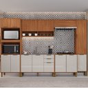 Ver imagem 1 de Cozinha Modulada Torre Quente Aéreo 2 Portas Ripado 6 Peças Florença Marrom/Freijó/Off White