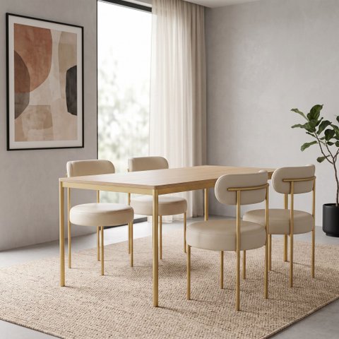 Cadeira Sala Jantar Margara Kit 4 Base Aço Dourado PU D03 - D'Rossi