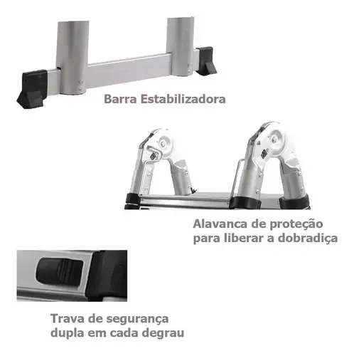 Escada Alumínio Telescópica V Multifuncional 5m 16 Degraus - 3