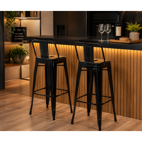 Kit com 2 Banquetas Alta Iron Tolix com Encosto - Preto
