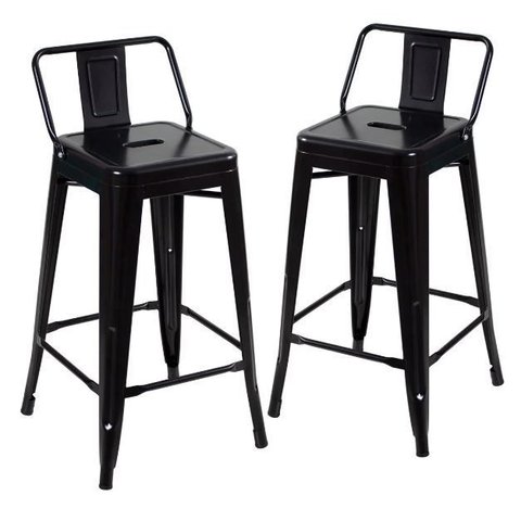 Kit com 2 Banquetas Alta Iron Tolix com Encosto - Preto