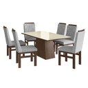 Ver imagem 2 de Conjunto Mesa 160x82cm e 6 Cadeiras Madeira Maciça Cinza/Tabaco/Linho