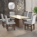 Ver imagem 1 de Conjunto Mesa 160x82cm e 6 Cadeiras Madeira Maciça Cinza/Tabaco/Linho