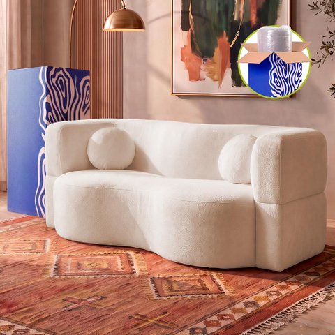 Sofá Cama Bolge 1,88m Xpand Tech Tecido Bouclê Bege Claro Cama Inbox