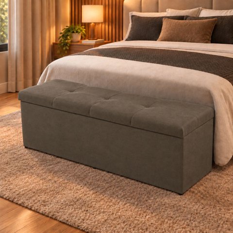 Calçadeira Recamier Baú 158cm para Cama Queen Toquío Vilajo:Suede Marrom