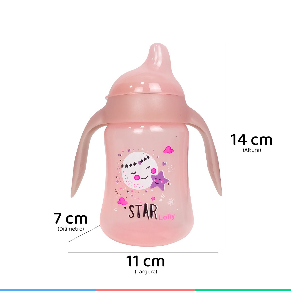Copo Infantil Antivazamento Com Alça Brilhante Para Bebê 6m+ Bico de Silicone 250ml Rosa Lolly - 4