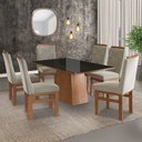 Ver imagem 1 de Conjunto Sala de Jantar Cadeiras Madeira Maciça Tecido Joli de Jantar Mesa 90x160cm Tampo Vidro com Bege/Canela/Preto