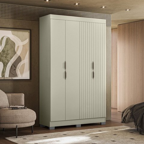 Guarda-Roupa Casal Ripado com 4 Portas e 2 Gavetas York Marrom/Freijó/Off White