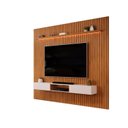 Ver imagem 5 de Painel Ripado para TV até 75 Polegadas com MDF 275cmx240cm Nicho e Led Trento Marrom Freijó/Off White