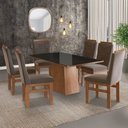 Ver imagem 1 de Conjunto Sala de Jantar Mesa 90x160cm Tampo Vidro com 6 Cadeiras Madeira Maciça Tecido Joli Marrom/Canela/Preto