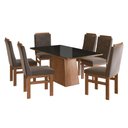 Ver imagem 2 de Conjunto Sala de Jantar Mesa 90x160cm Tampo Vidro com 6 Cadeiras Madeira Maciça Tecido Joli Marrom/Canela/Preto